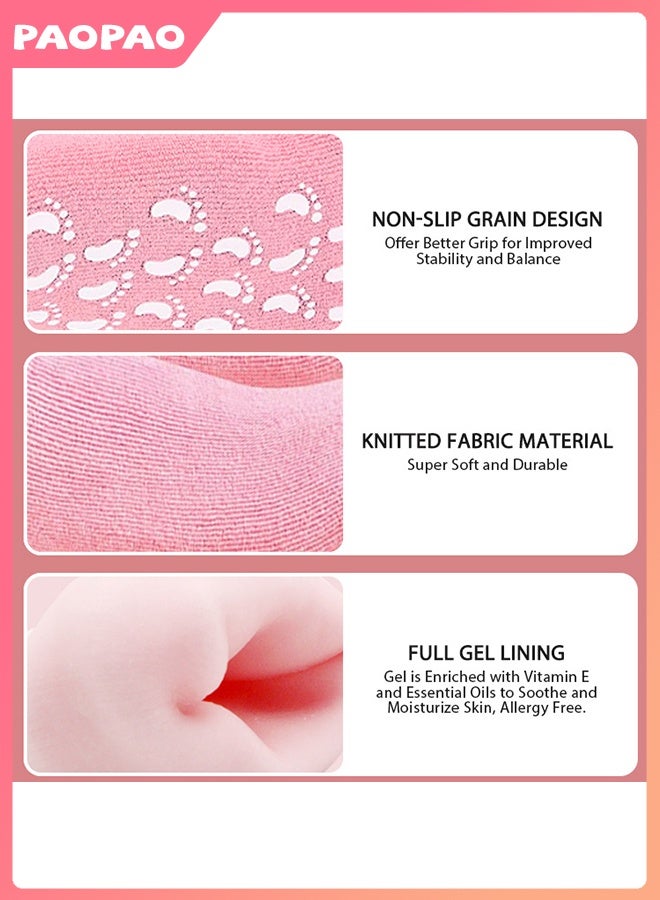 Hodaf 1 Pairs Moisturizing Silicone Gel Socks - Moisturizing Socks - Aloe-Infused Gel - for Cracked Heels & Dry Feet | Reusable Silicone Lined Heel Socks - for Home Use - Say Goodbye to Dry Cracked Feet - with Vitamin E & Essential Oils - Pink - Image 4